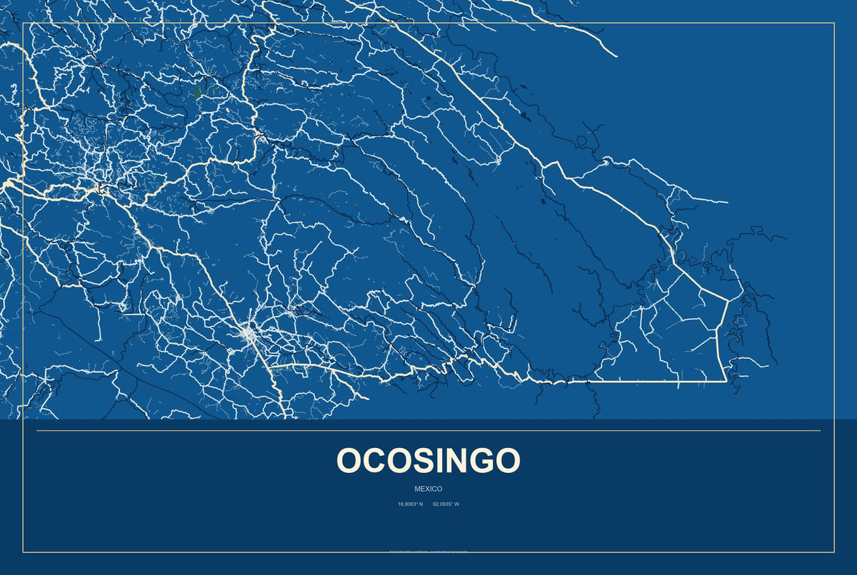 Ocosingo, Mexico City Map Aluminum Sign in Harbor Cobalt style
