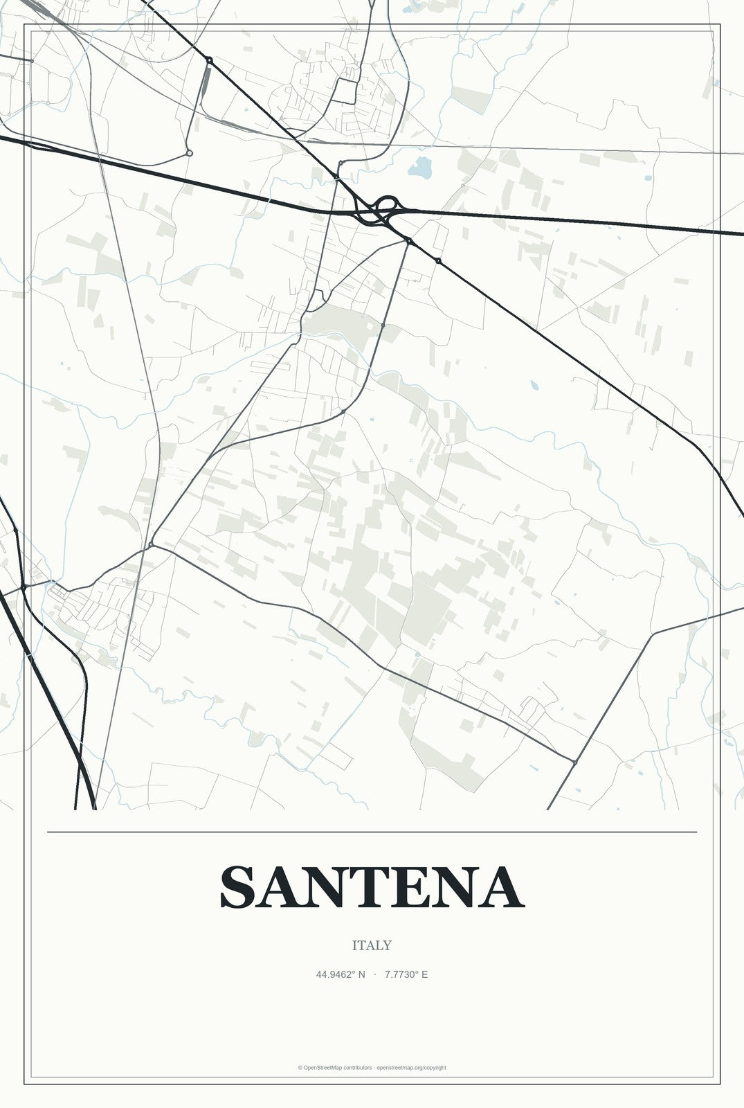 Santena, Italy City Map Aluminum Sign in Gallery Air style