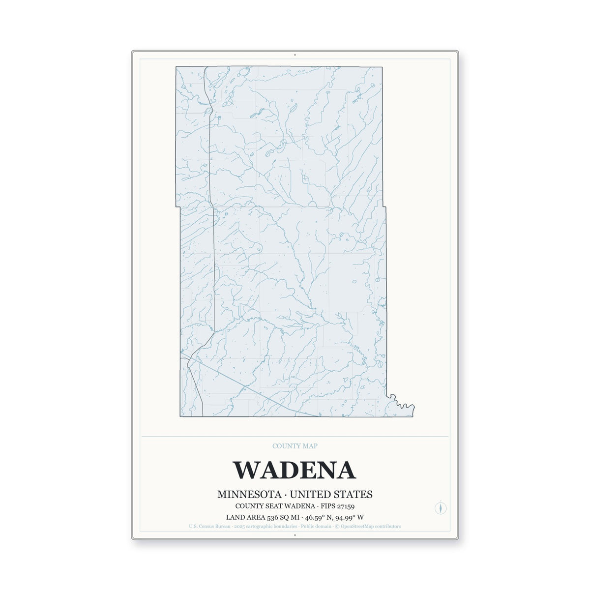 Wadena County, Minnesota Map Aluminum Sign in Gallery Air style