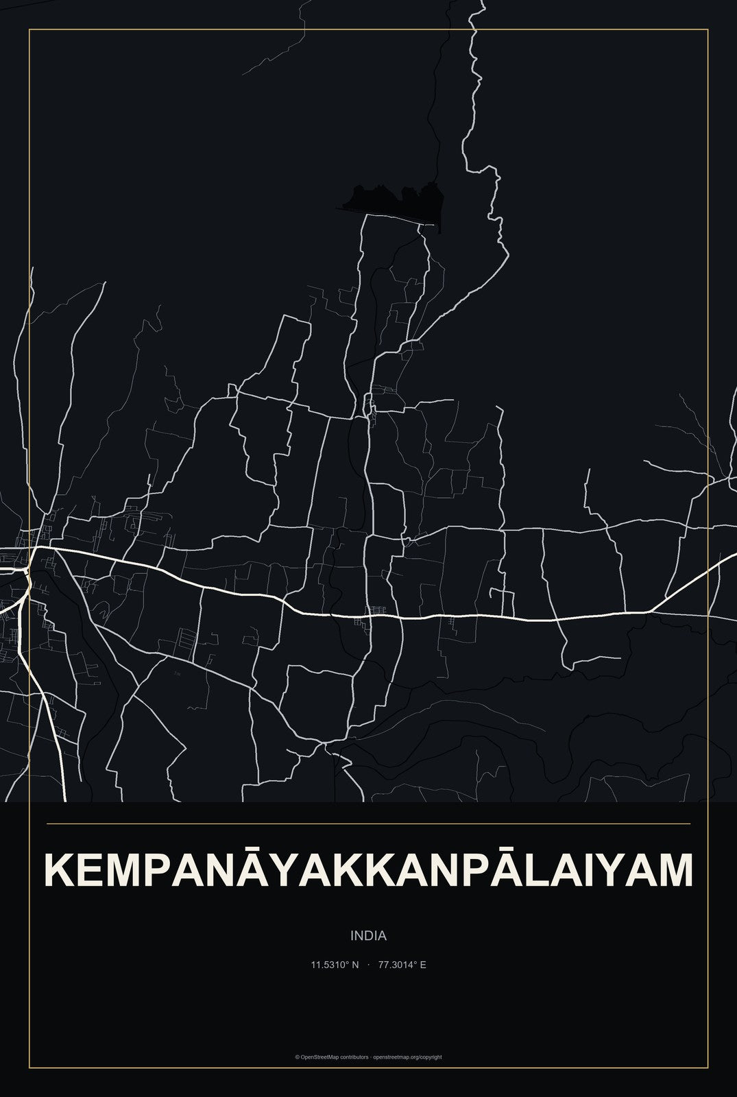 Kempanāyakkanpālaiyam, India City Map Aluminum Sign in Metropolitan Noir style