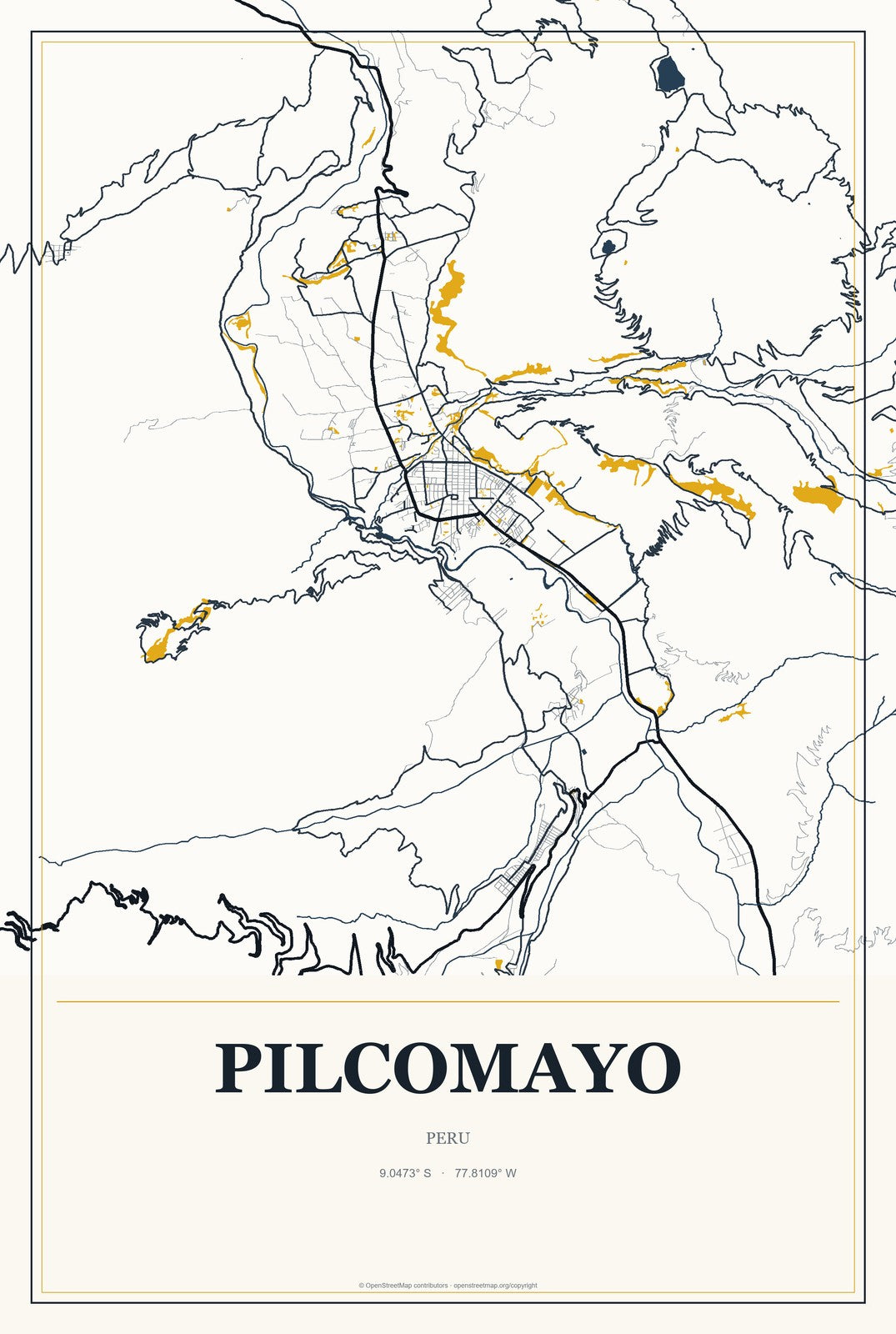 Pilcomayo, Peru City Map Aluminum Sign in Citrine Modern style