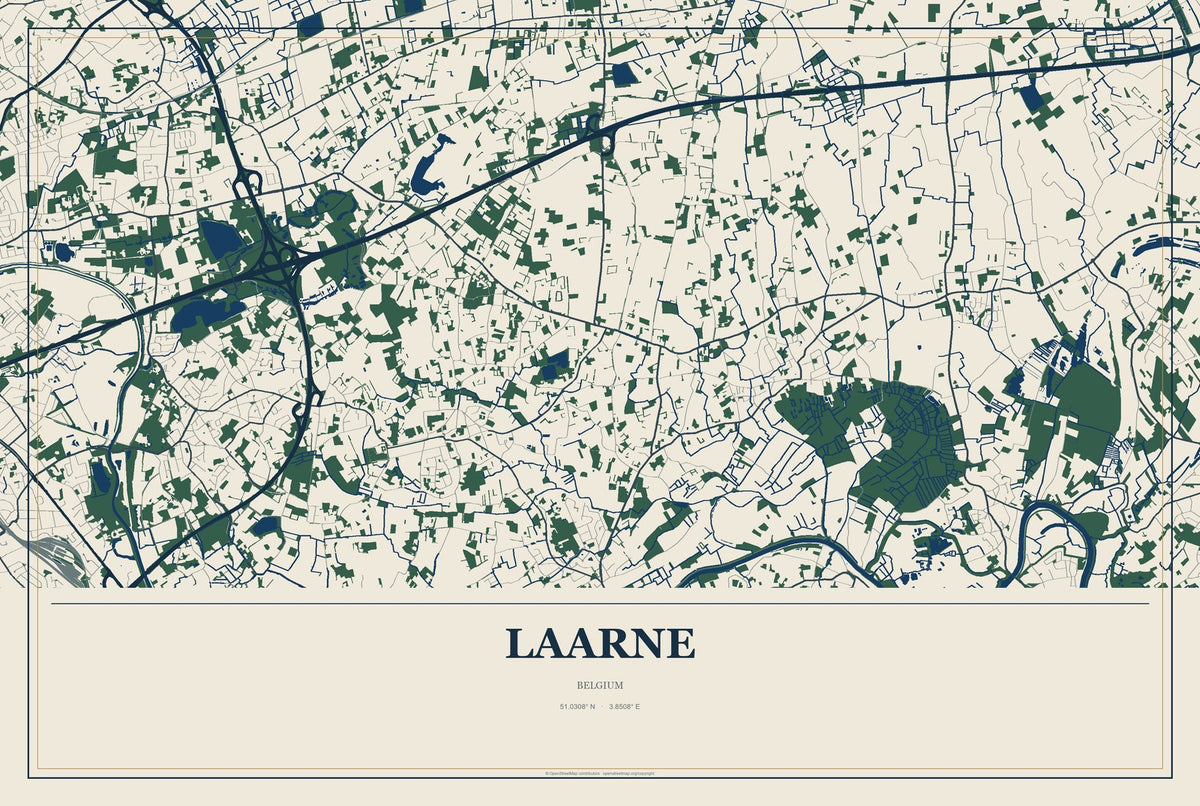 Laarne, Belgium City Map Aluminum Sign in Coastal Cutout style