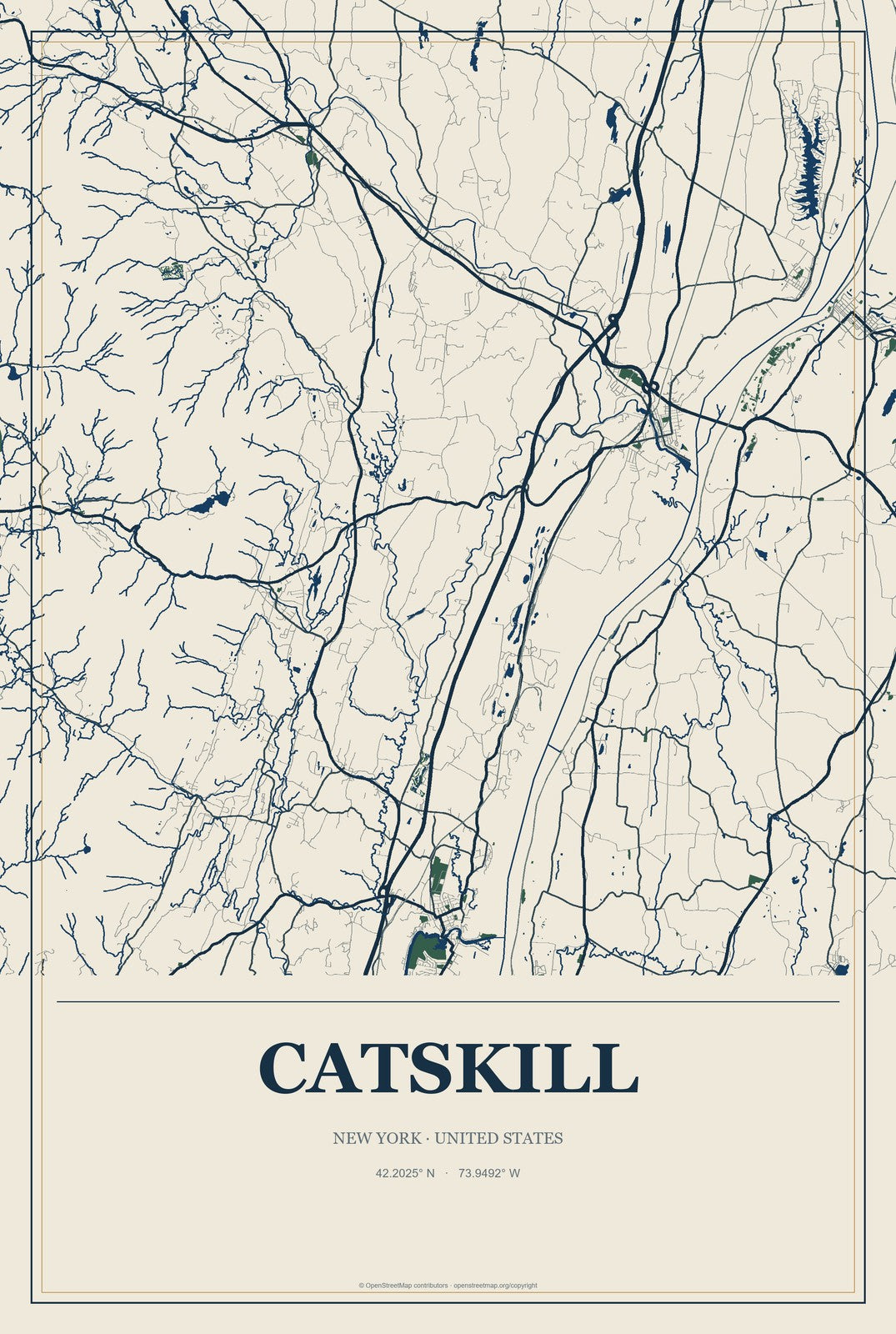Catskill, New York City Map Aluminum Sign in Coastal Cutout style