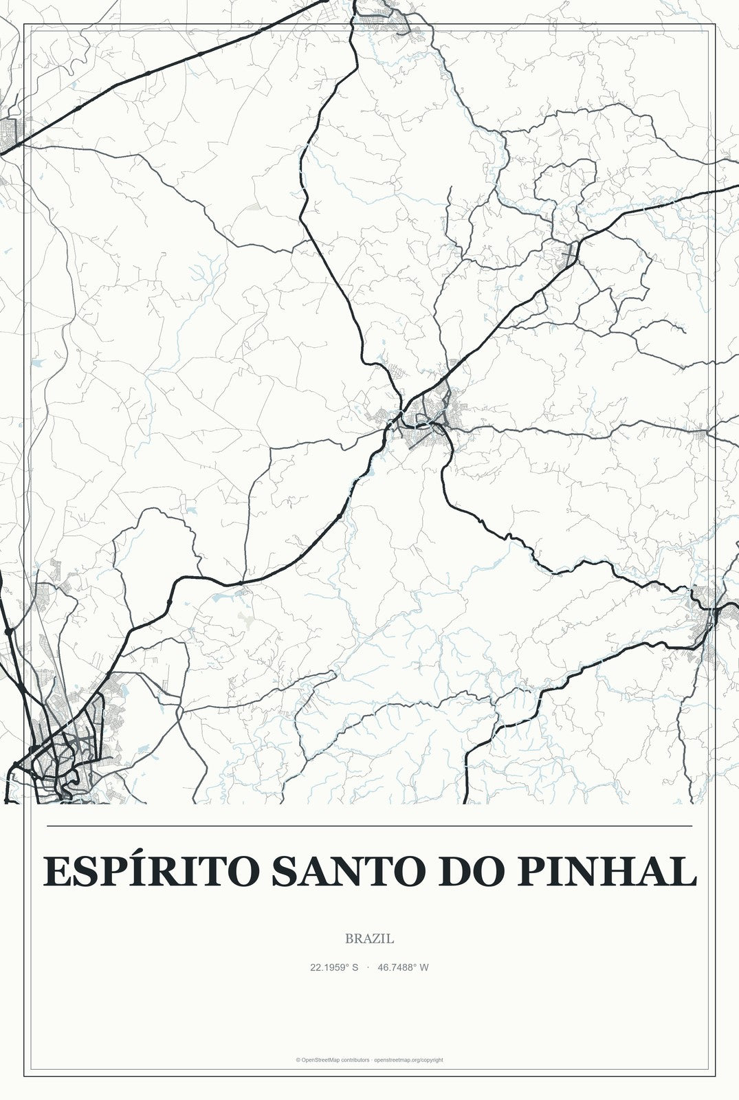 Espírito Santo do Pinhal, Brazil City Map Aluminum Sign in Gallery Air style