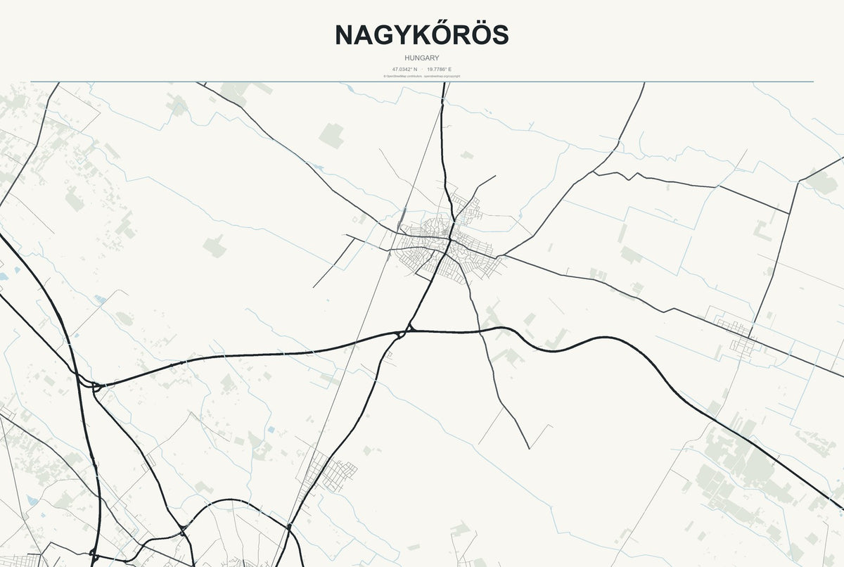 Nagykőrös, Hungary City Map Aluminum Sign in Headline Atlas style