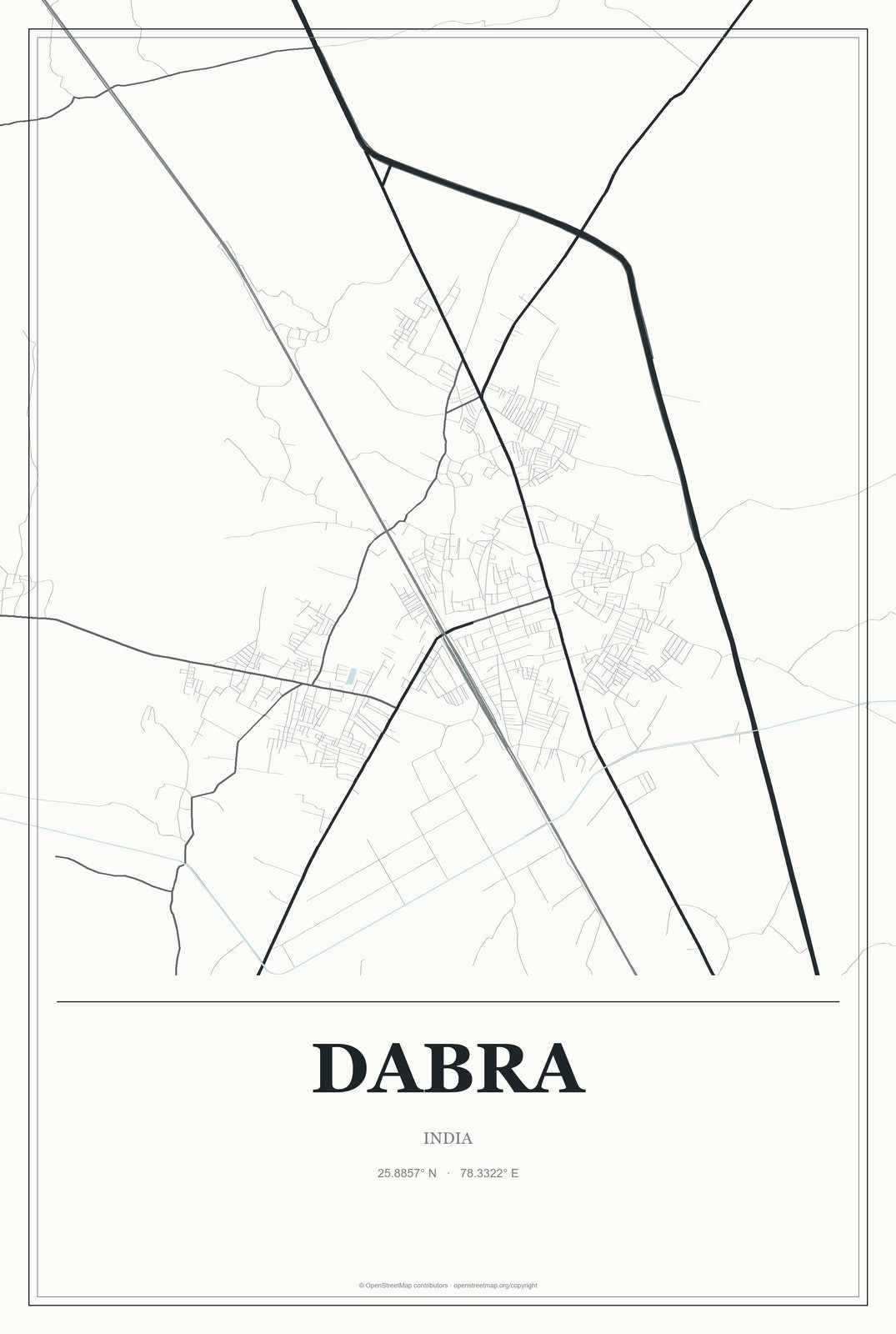 Dabra, India City Map Aluminum Sign in Gallery Air style