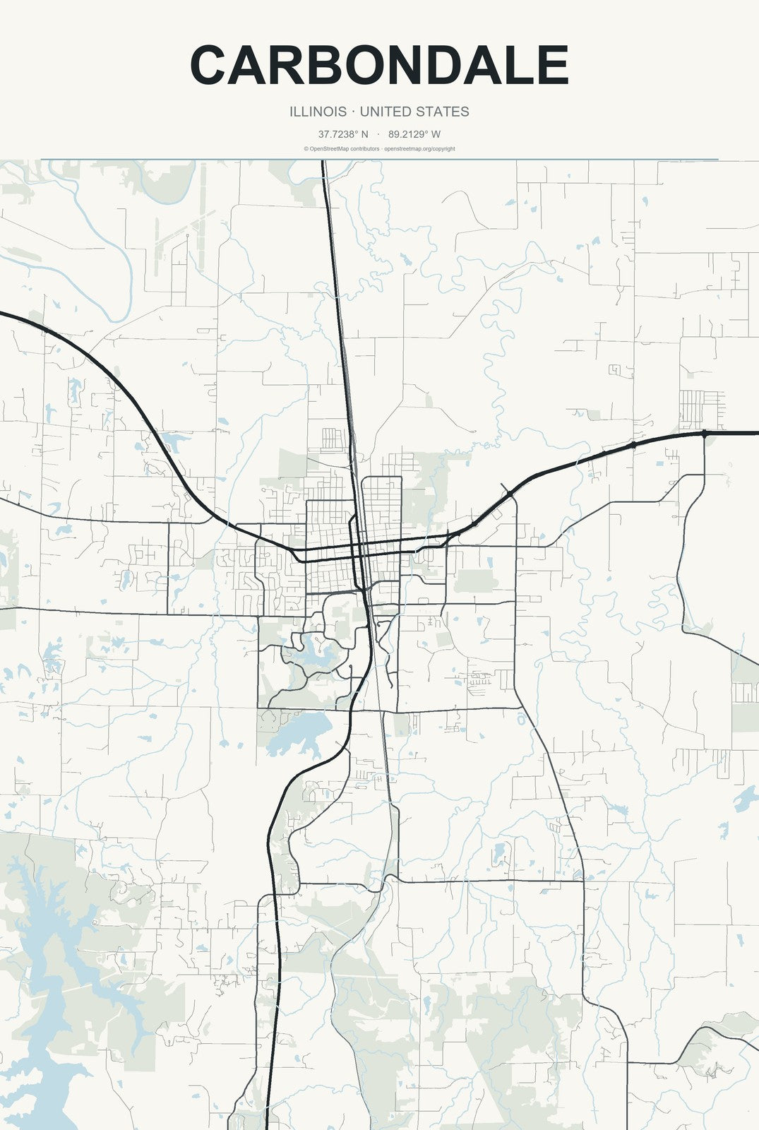 Carbondale, Illinois City Map Aluminum Sign in Headline Atlas style