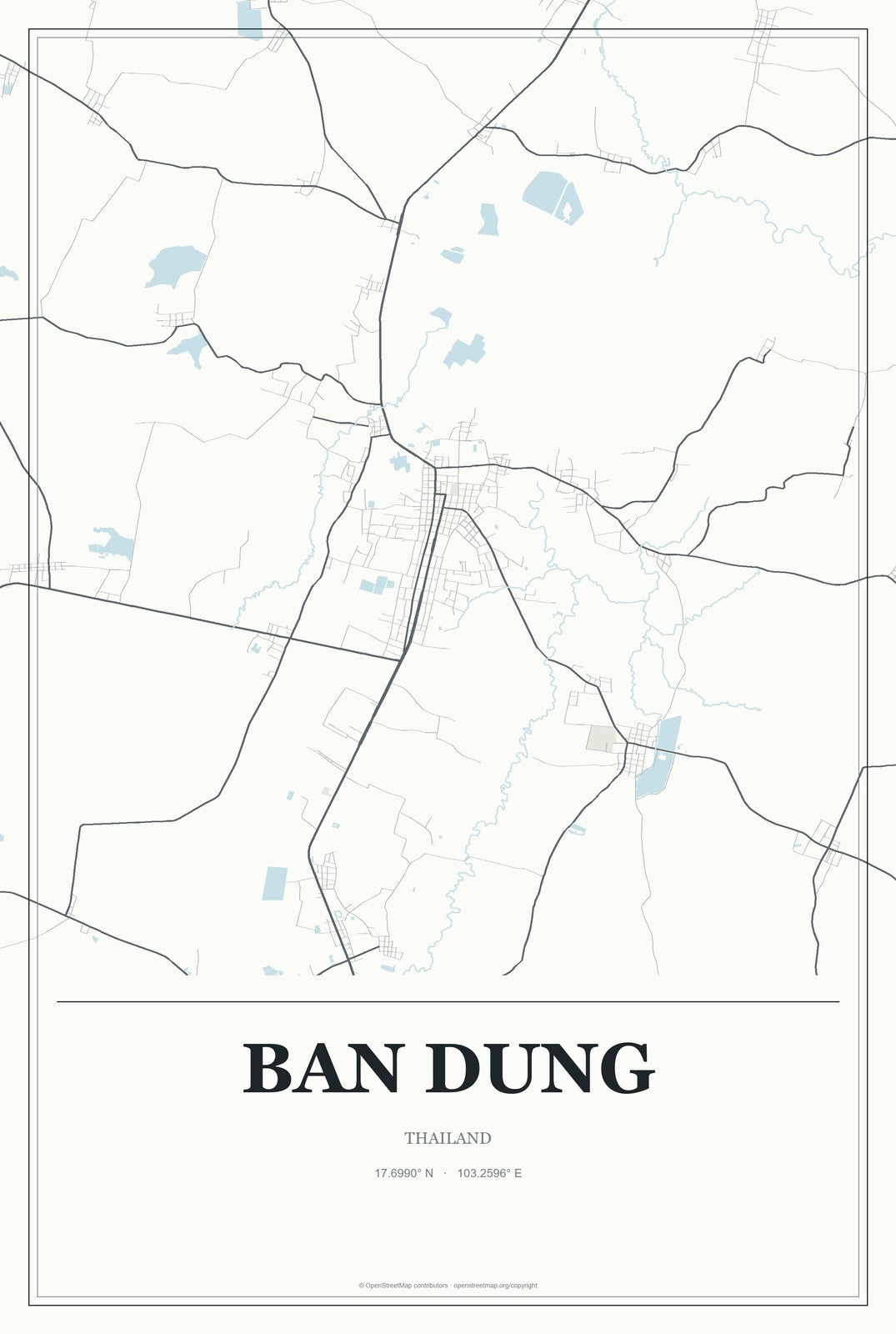 Ban Dung, Thailand City Map Aluminum Sign in Gallery Air style