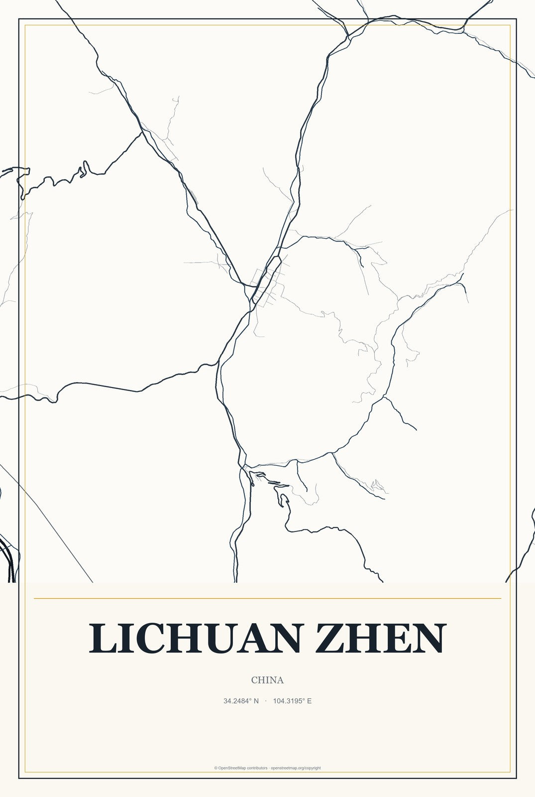 Lichuan Zhen, China City Map Aluminum Sign in Citrine Modern style