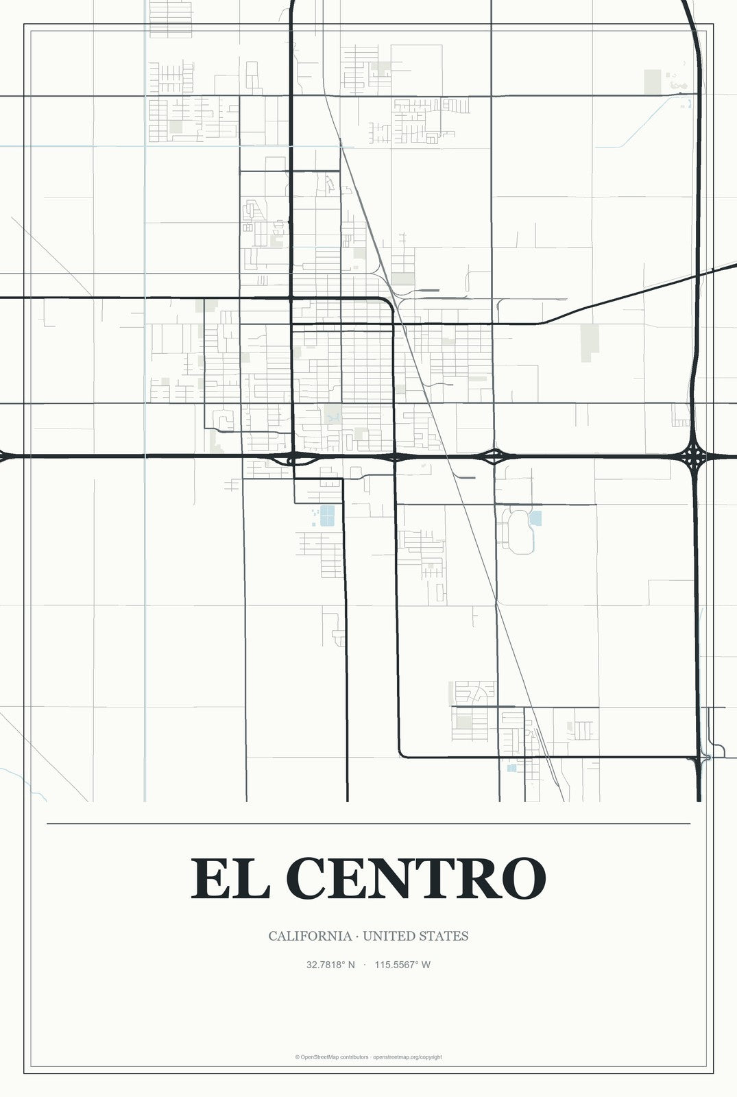 El Centro, California City Map Aluminum Sign in Gallery Air style