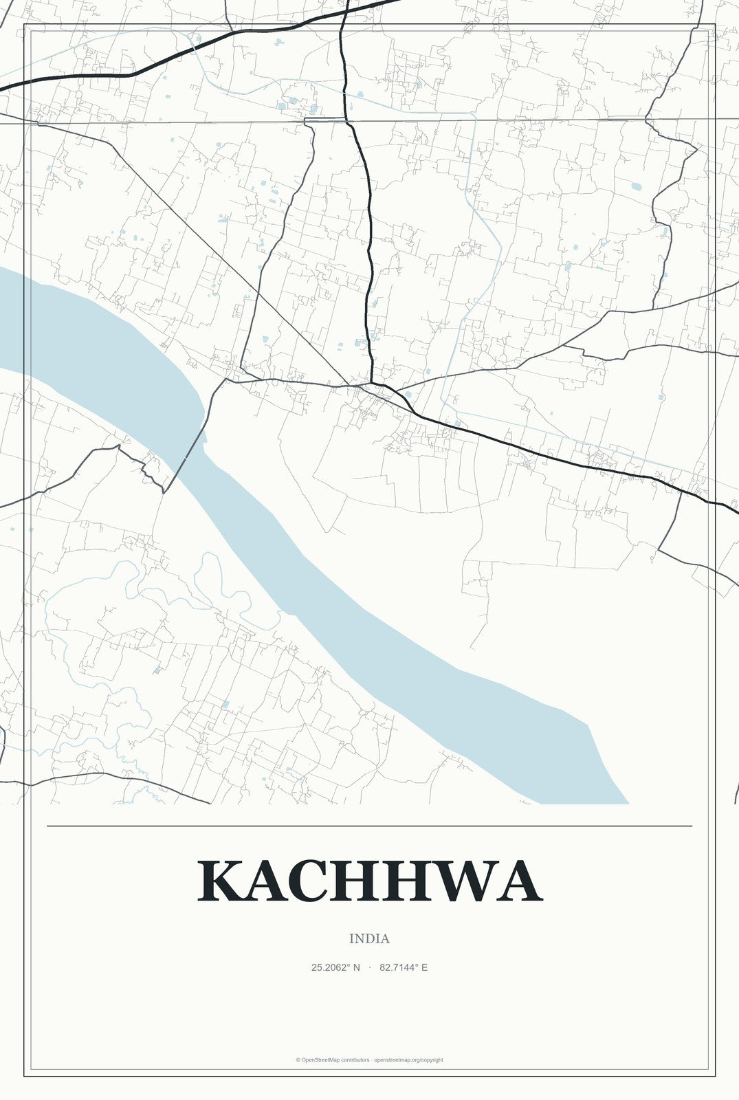 Kachhwa, India City Map Aluminum Sign in Gallery Air style