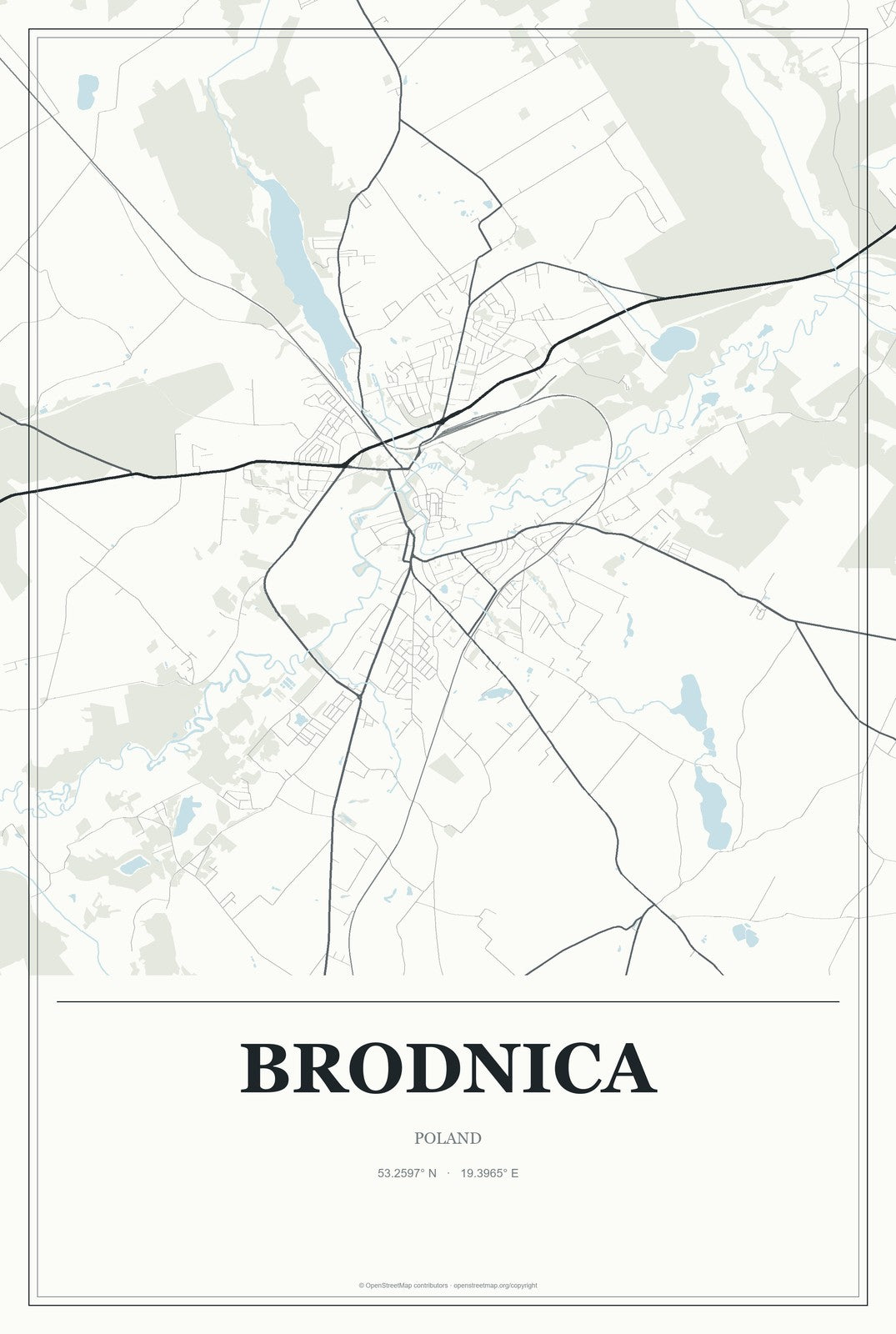 Brodnica, Poland City Map Aluminum Sign in Gallery Air style