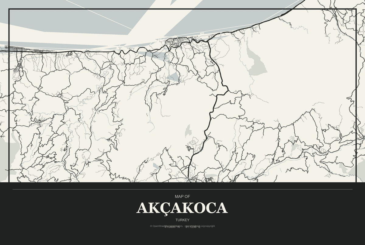 Akçakoca, Turkey City Map Aluminum Sign in Museum Plaque style