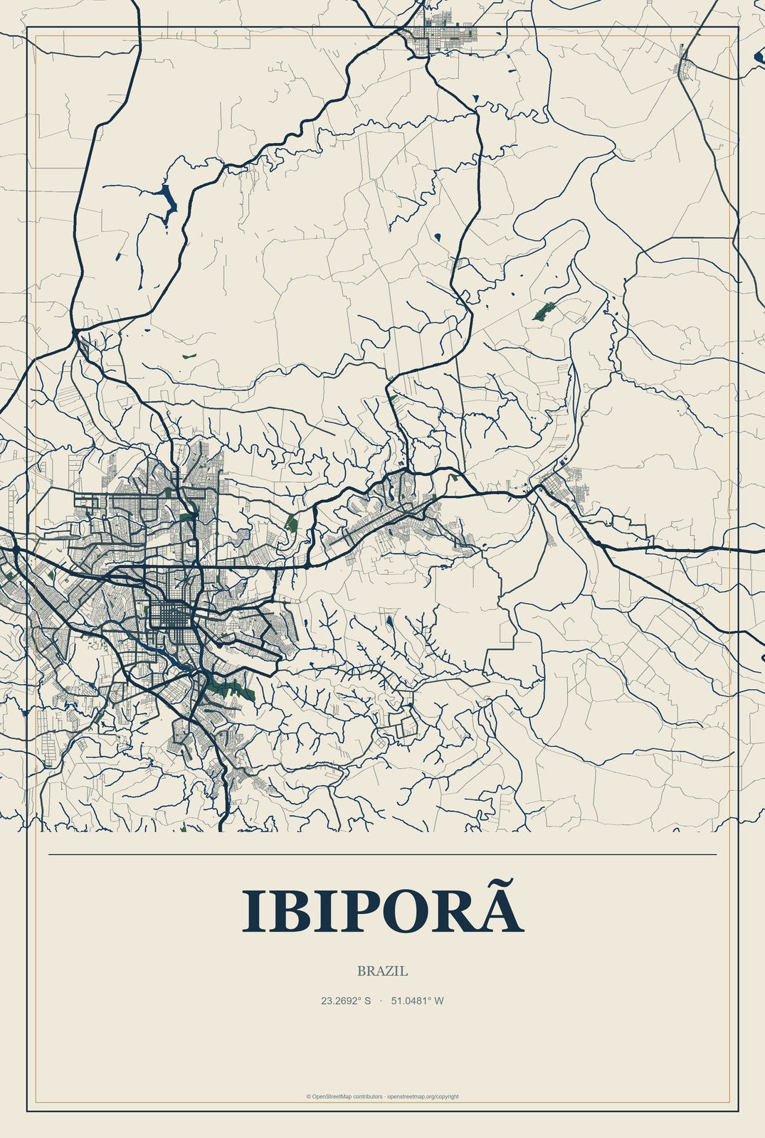 Ibiporã, Brazil City Map Aluminum Sign in Coastal Cutout style