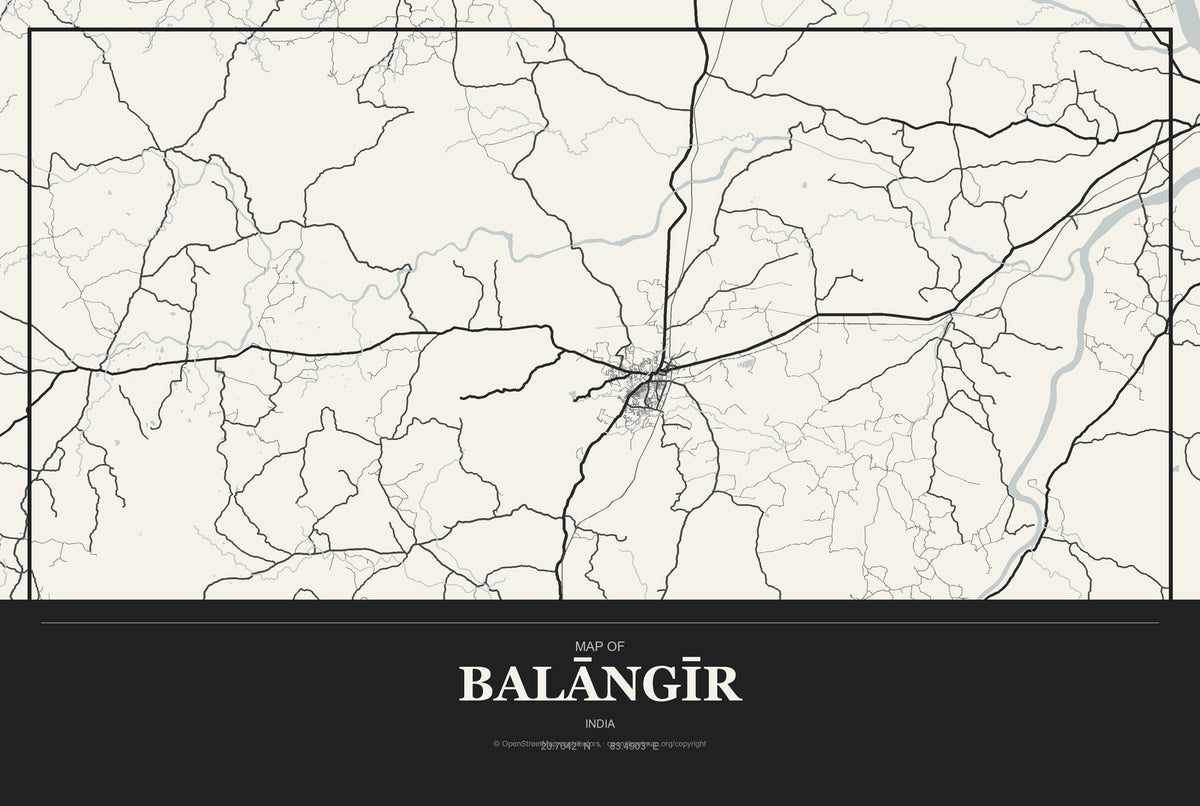 Balāngīr, India City Map Aluminum Sign in Museum Plaque style