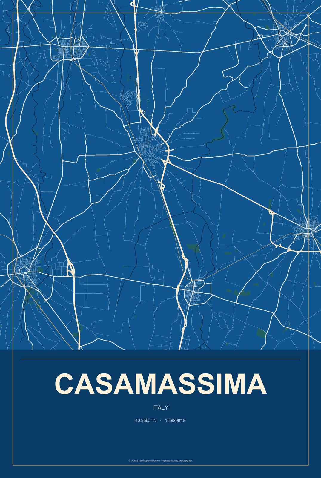 Casamassima, Italy City Map Aluminum Sign in Harbor Cobalt style