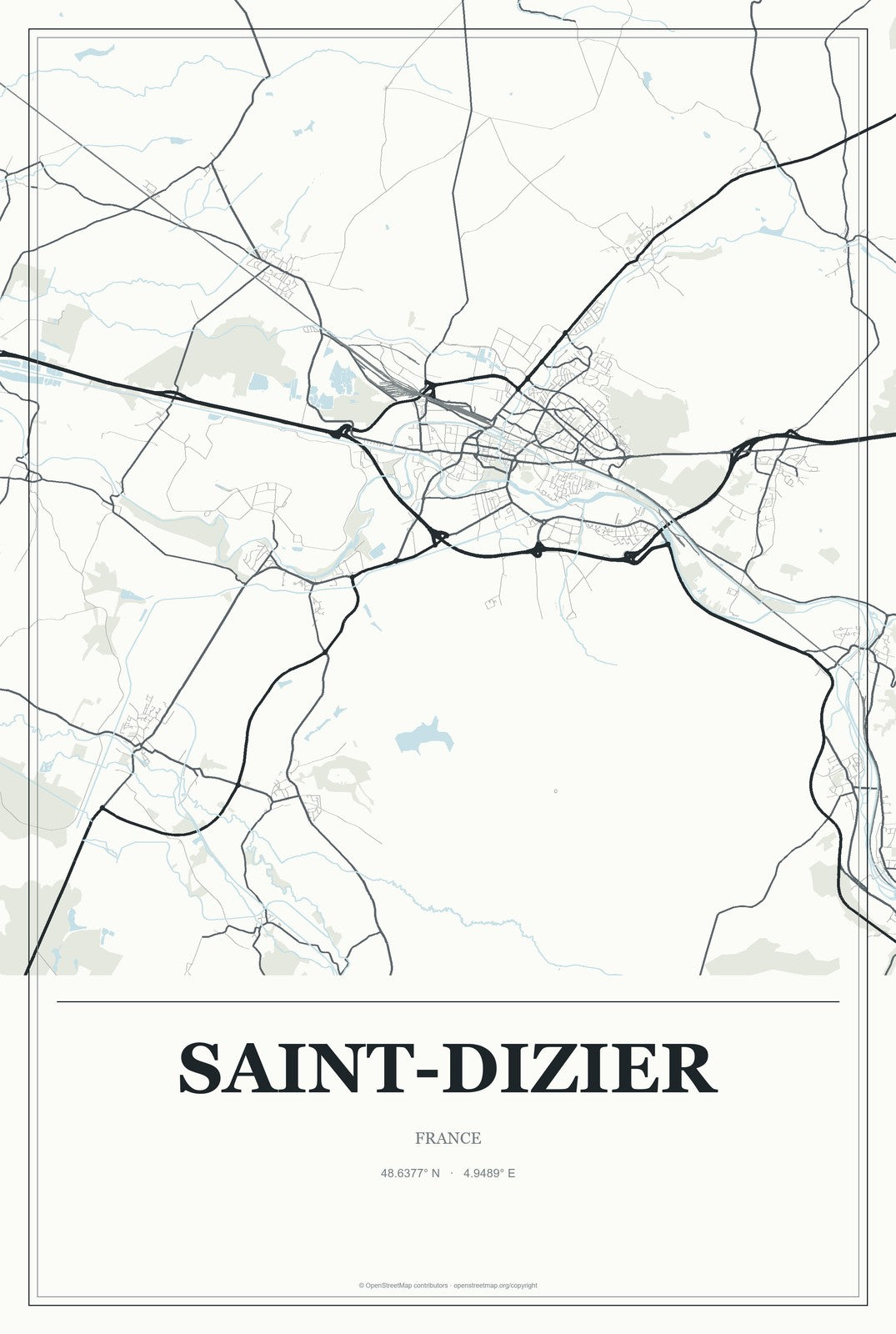 Saint-Dizier, France City Map Aluminum Sign in Gallery Air style