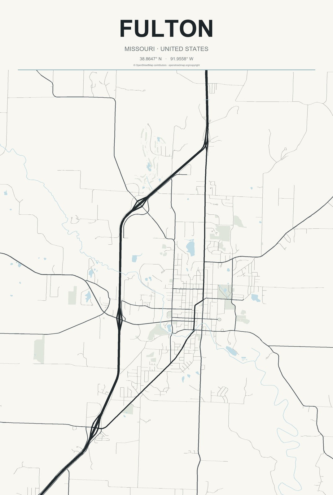 Fulton, Missouri City Map Aluminum Sign in Headline Atlas style
