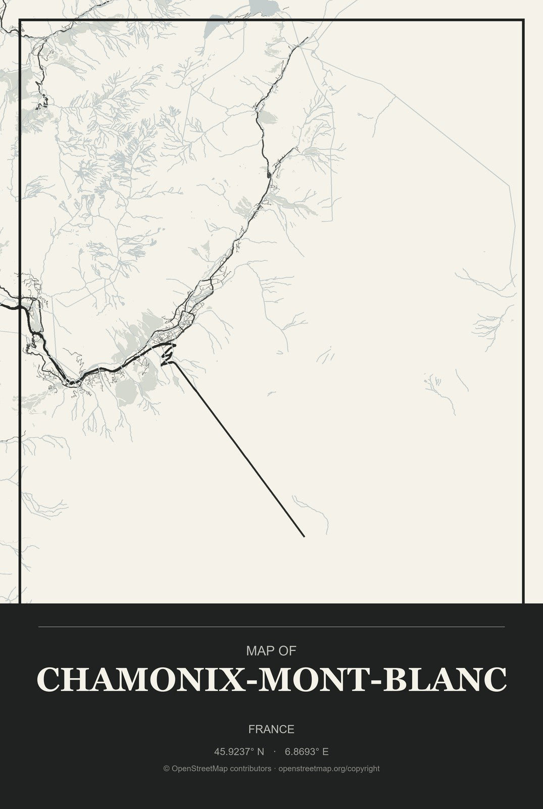 Chamonix-Mont-Blanc, France City Map Aluminum Sign in Museum Plaque style