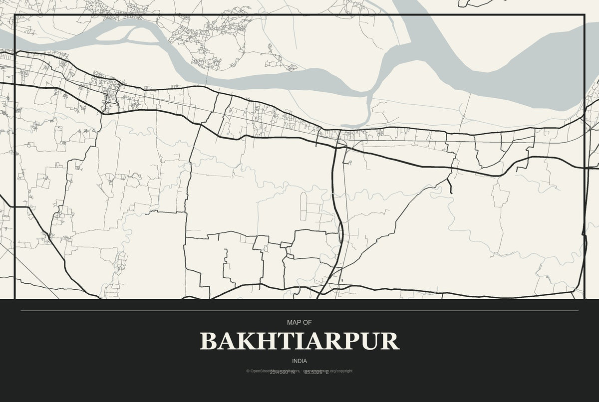 Bakhtiarpur, India City Map Aluminum Sign in Museum Plaque style