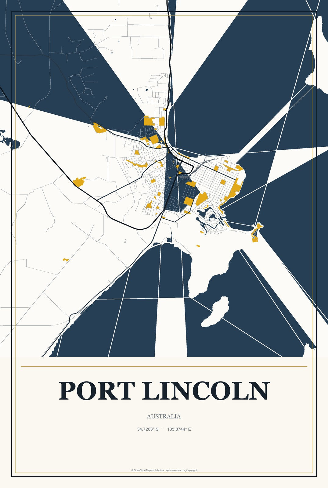 Port Lincoln, Australia City Map Aluminum Sign in Citrine Modern style