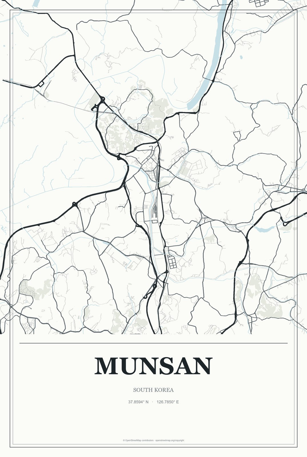 Munsan, South Korea City Map Aluminum Sign in Gallery Air style
