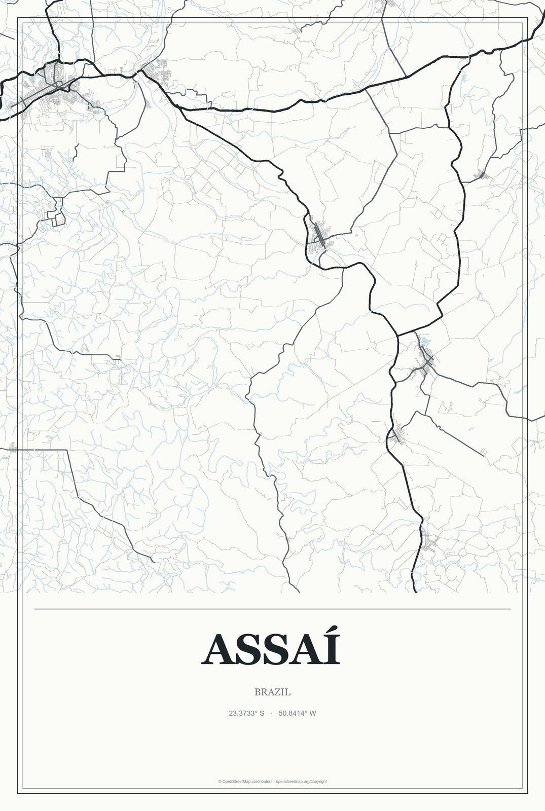 Assaí, Brazil City Map Aluminum Sign in Gallery Air style