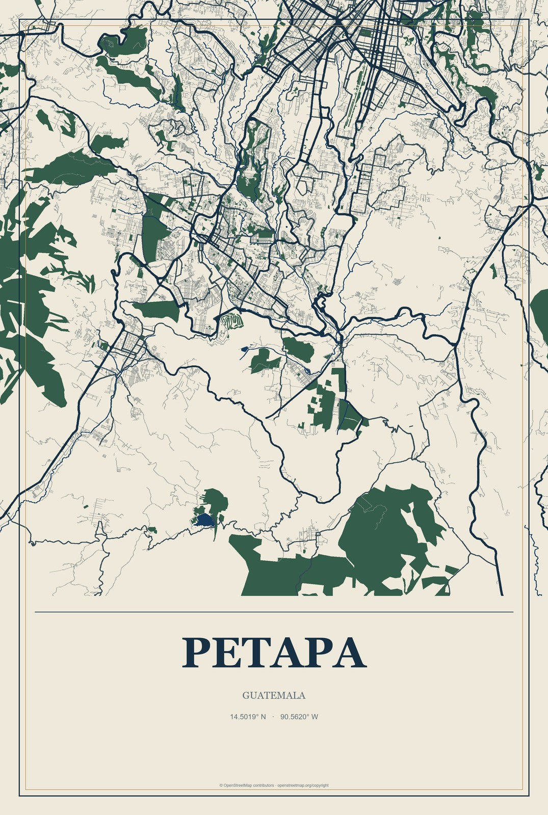 Petapa, Guatemala City Map Aluminum Sign in Coastal Cutout style