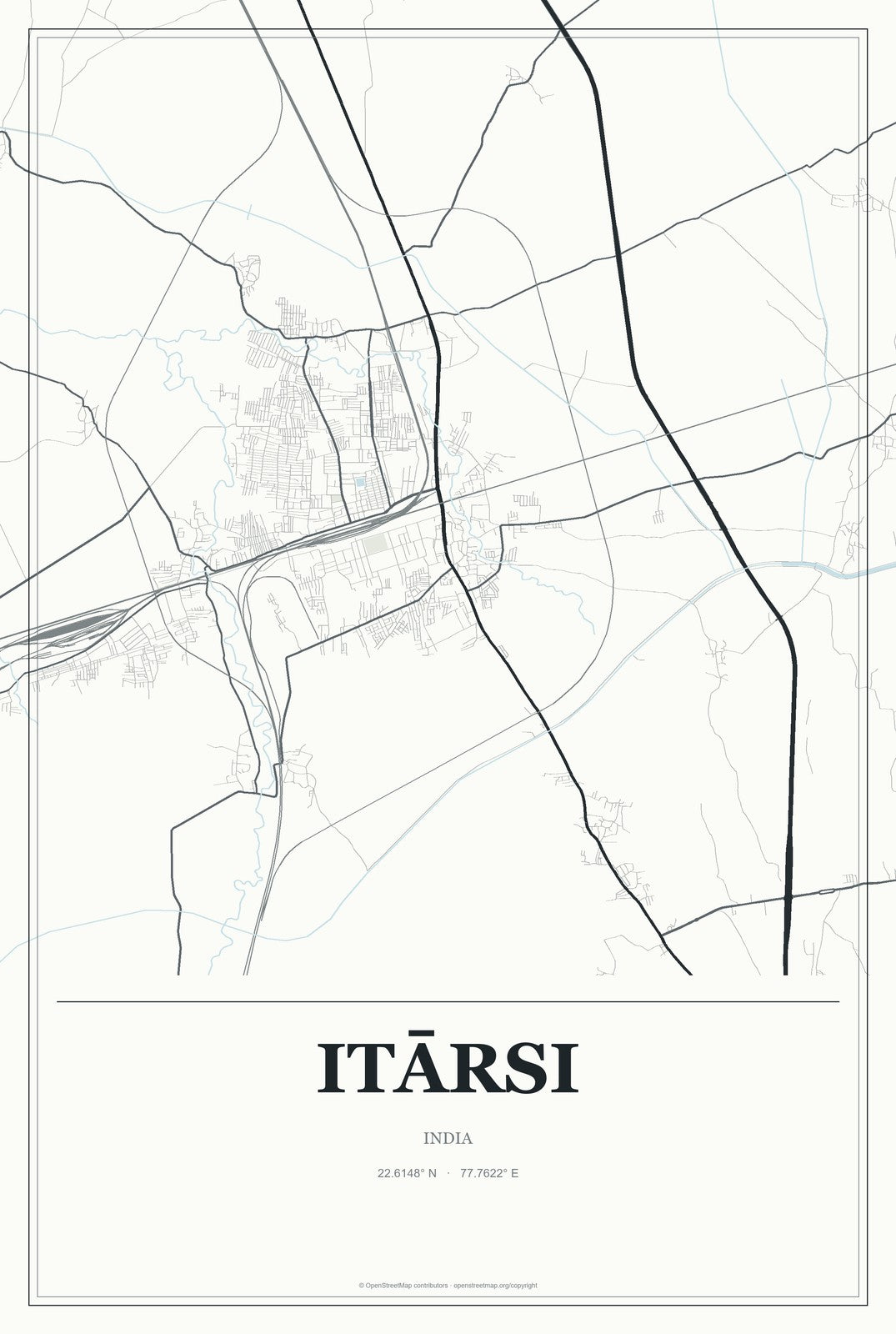 Itārsi, India City Map Aluminum Sign in Gallery Air style