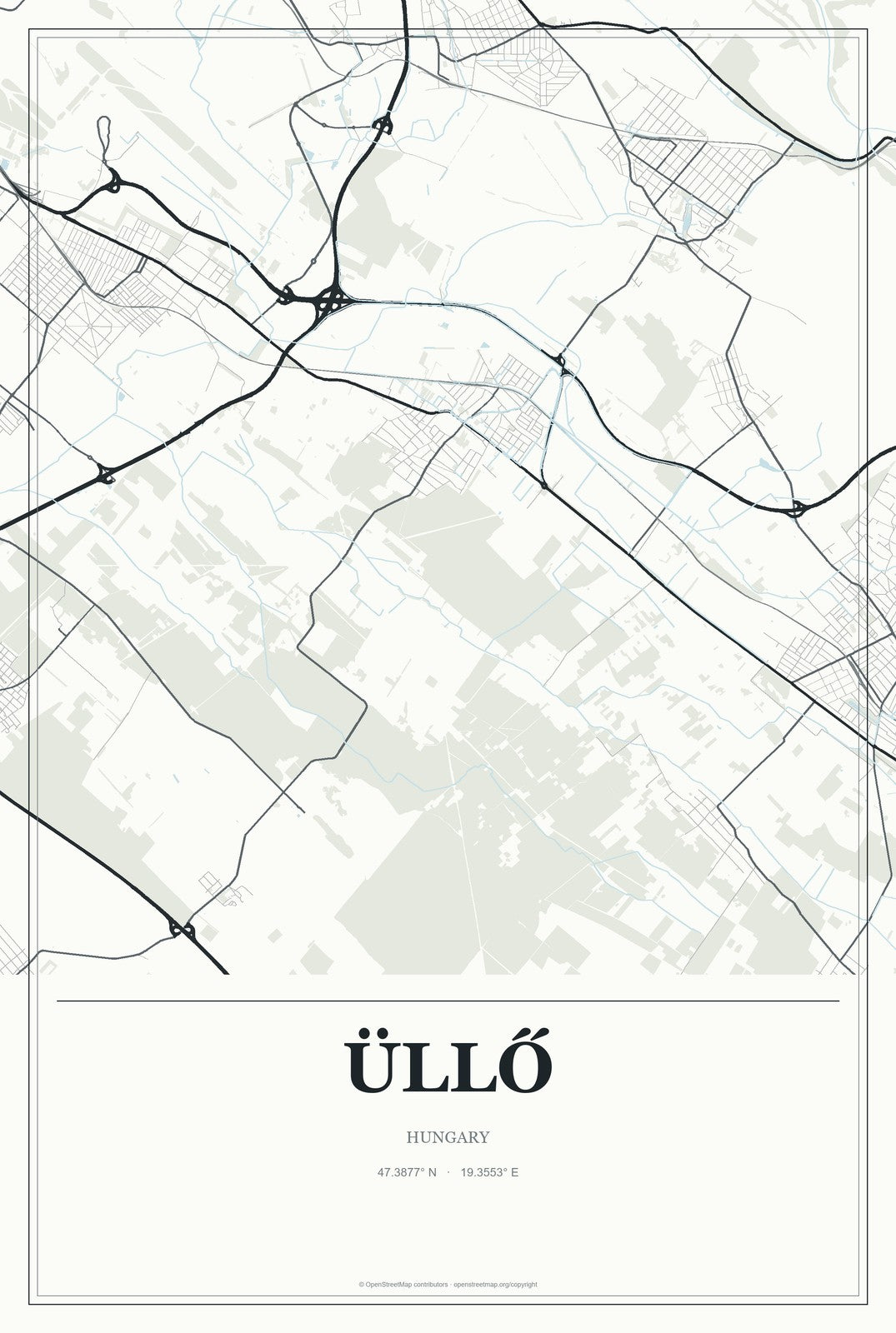 Üllő, Hungary City Map Aluminum Sign in Gallery Air style