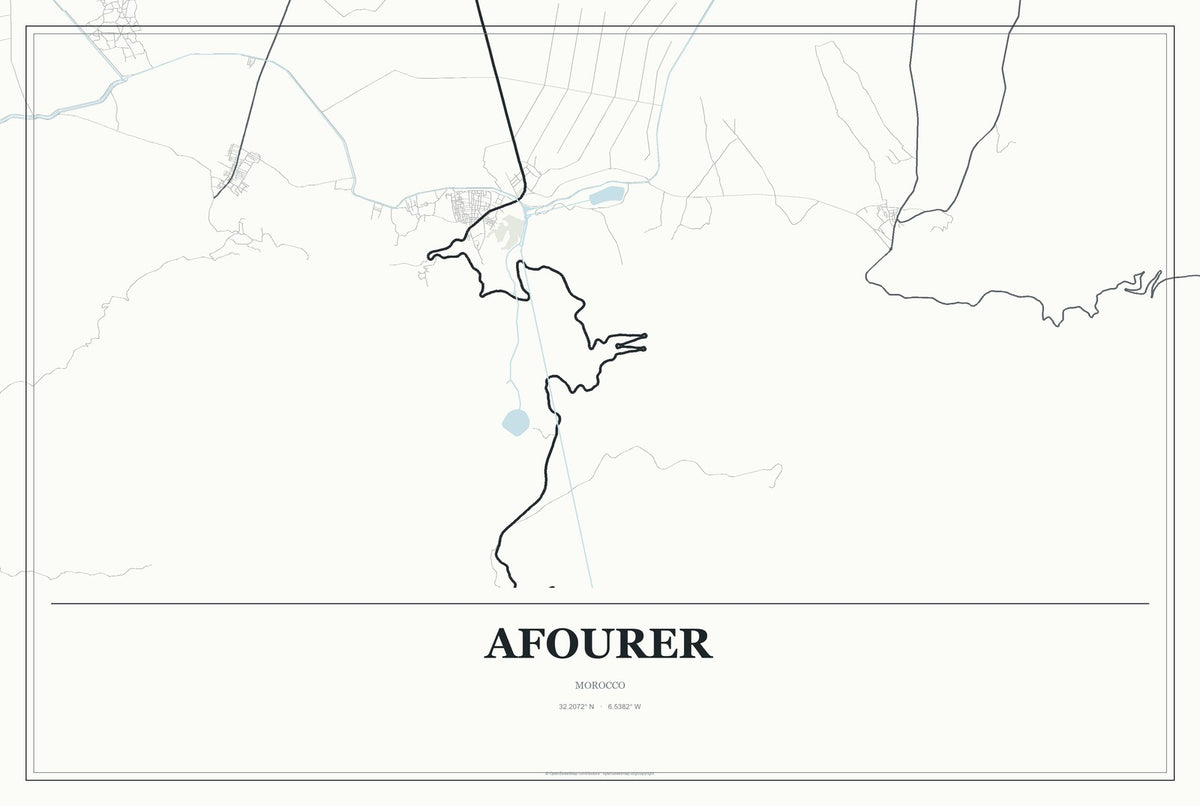 Afourer, Morocco City Map Aluminum Sign in Gallery Air style
