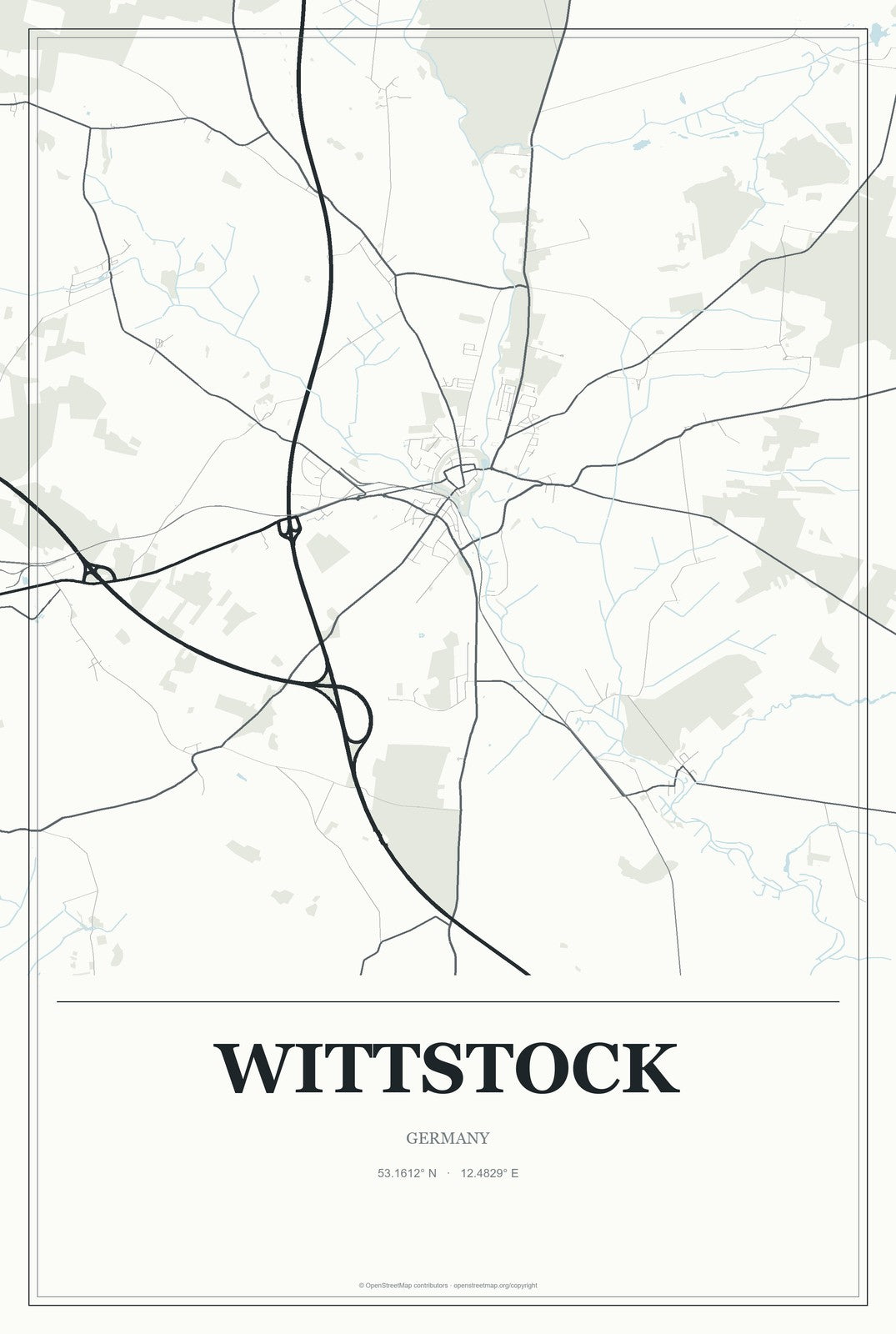 Wittstock, Germany City Map Aluminum Sign in Gallery Air style