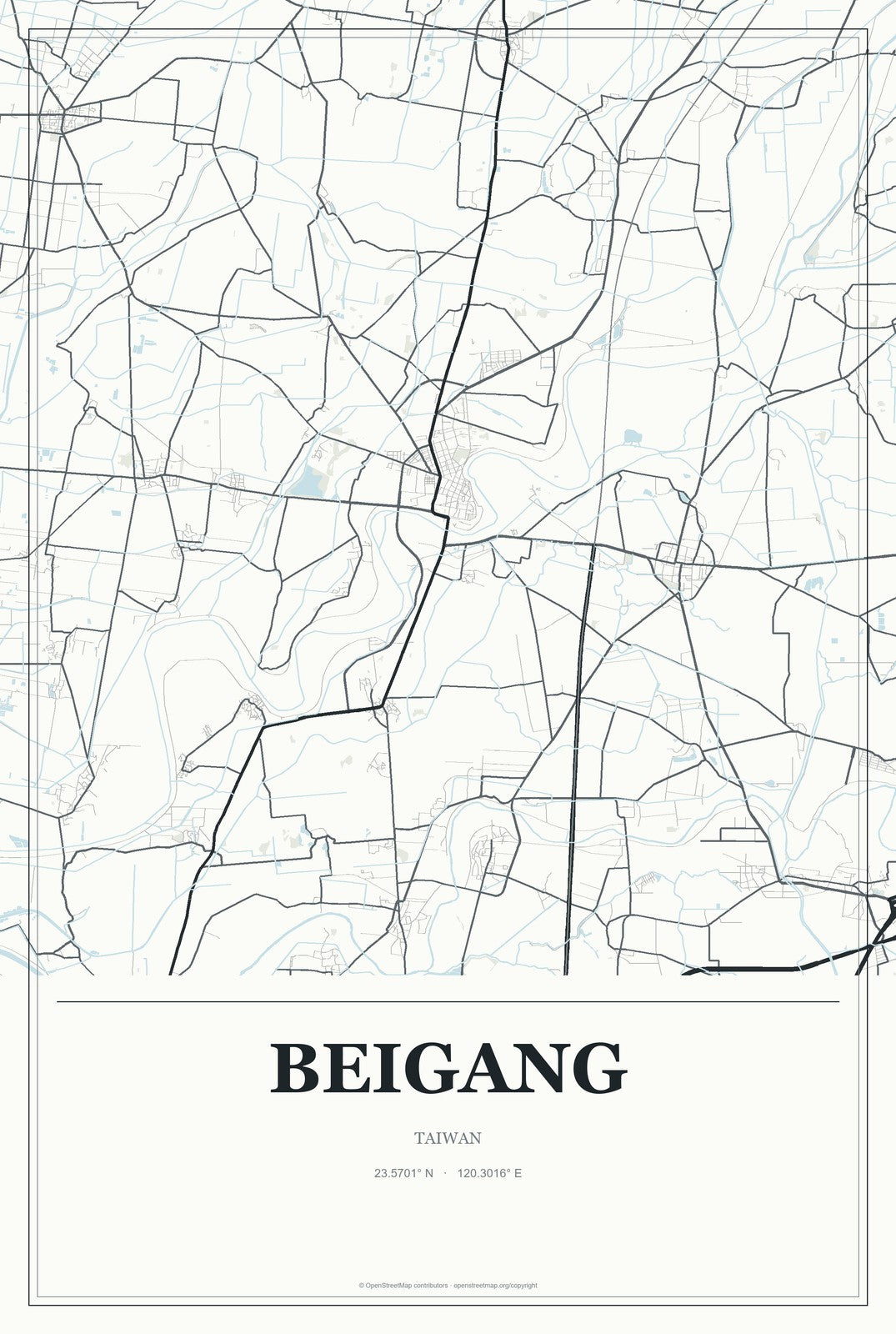 Beigang, Taiwan City Map Aluminum Sign in Gallery Air style