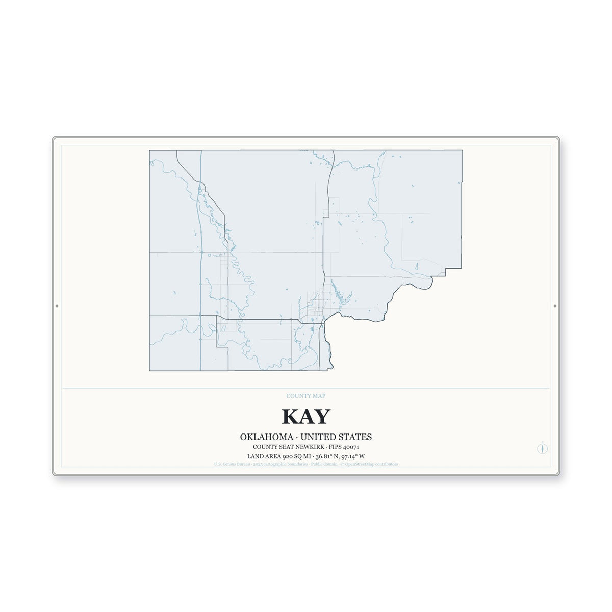 Kay County, Oklahoma Map Aluminum Sign in Gallery Air style