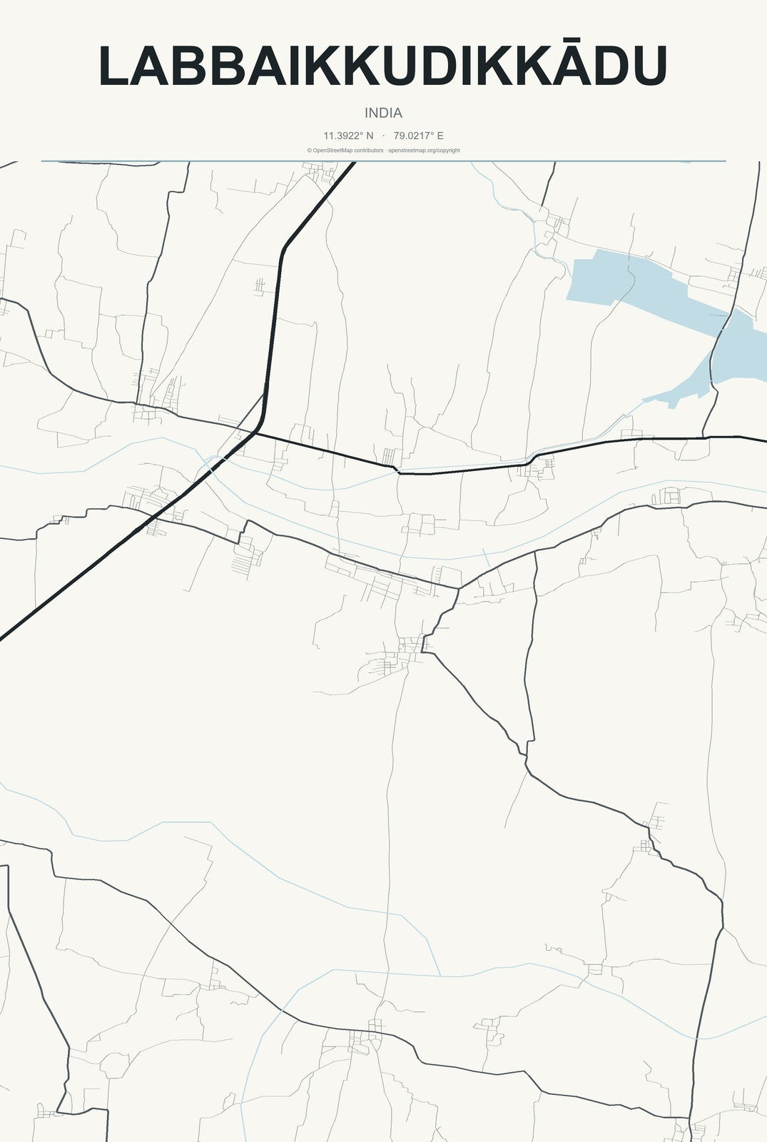 Labbaikkudikkādu, India City Map Aluminum Sign in Headline Atlas style