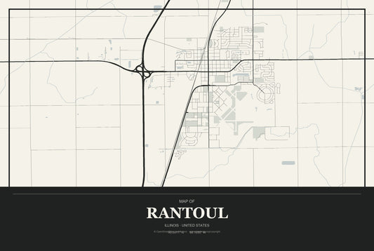 Rantoul, Illinois City Map Aluminum Sign in Museum Plaque style