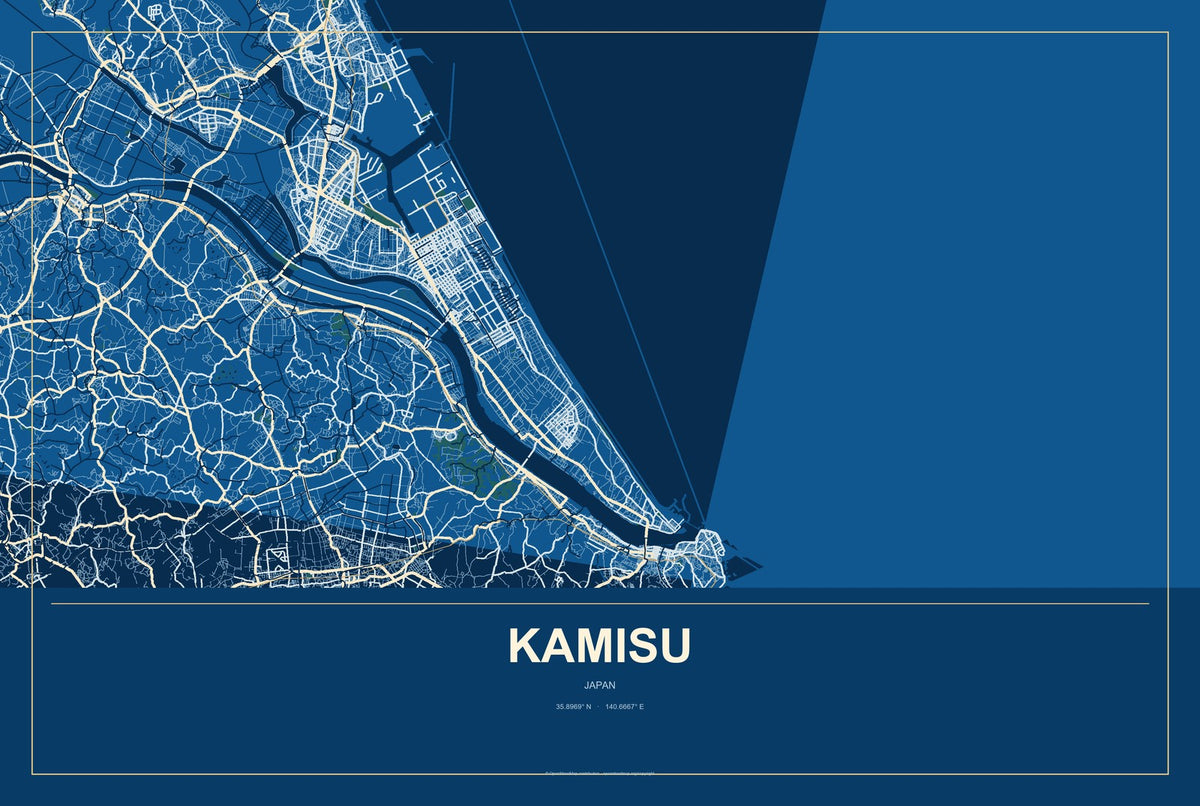 Kamisu, Japan City Map Aluminum Sign in Harbor Cobalt style