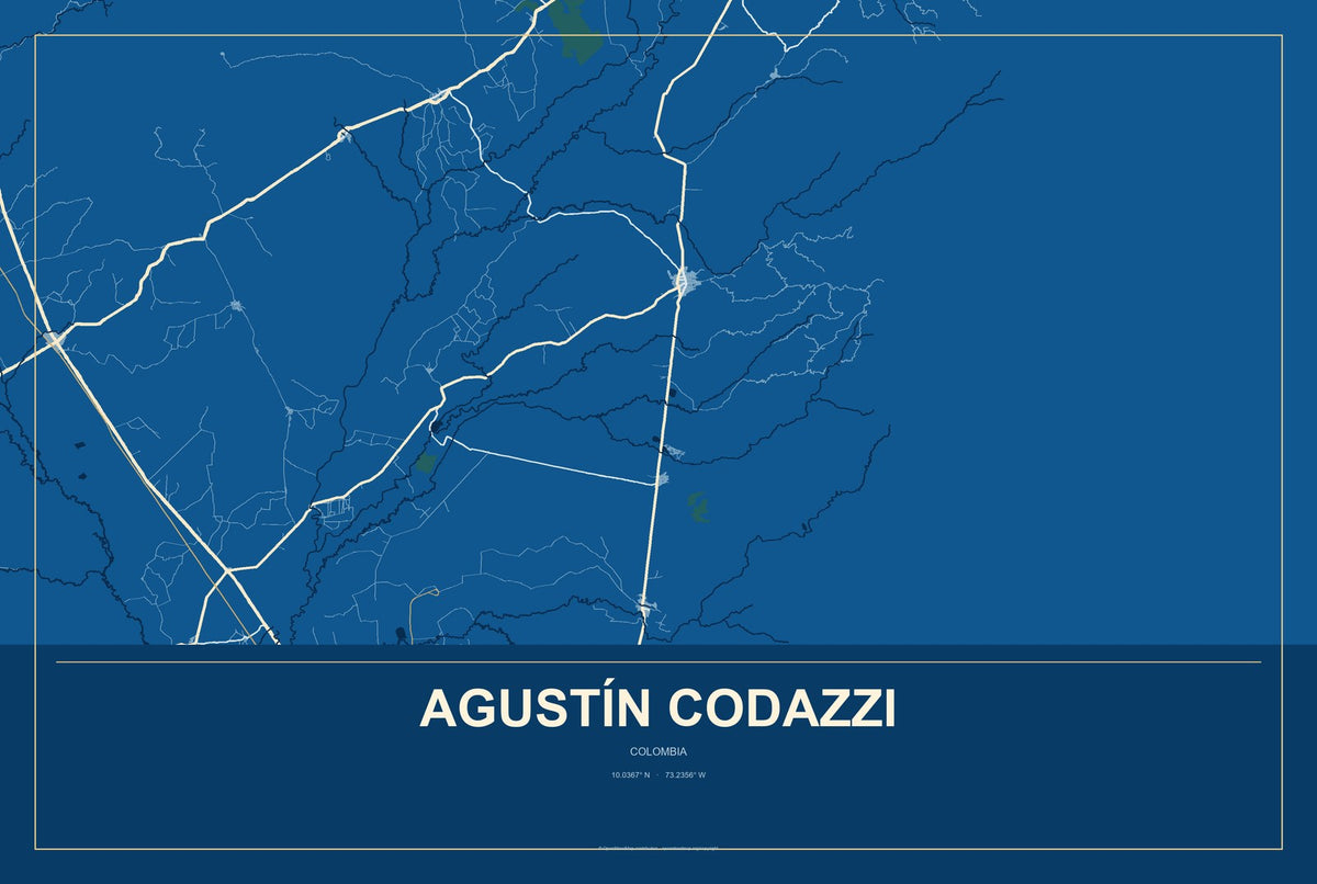 Agustín Codazzi, Colombia City Map Aluminum Sign in Harbor Cobalt style