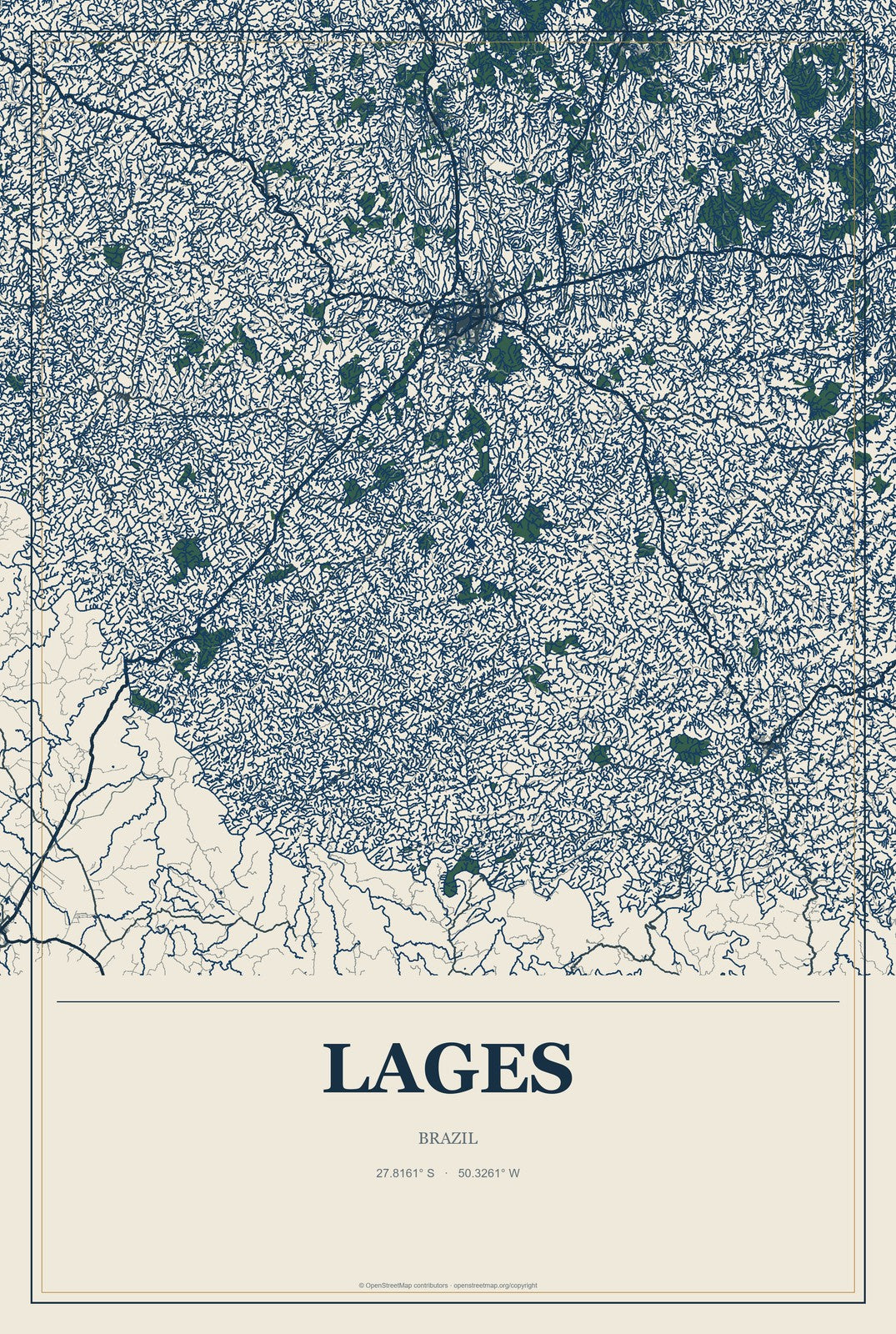 Lages, Brazil City Map Aluminum Sign in Coastal Cutout style