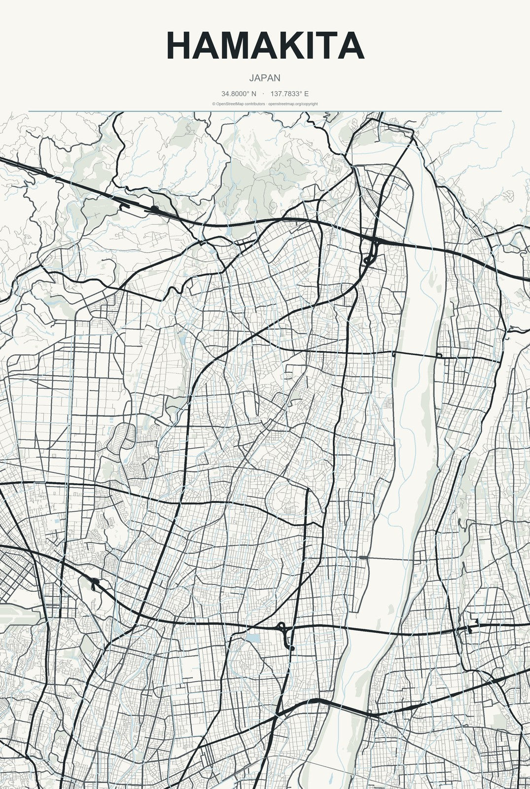 Hamakita, Japan City Map Aluminum Sign in Headline Atlas style