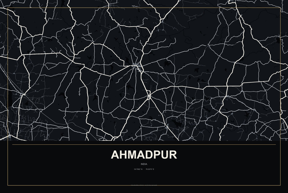 Ahmadpur, India City Map Aluminum Sign in Metropolitan Noir style