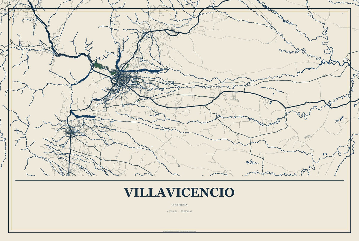 Villavicencio, Colombia City Map Aluminum Sign in Coastal Cutout style