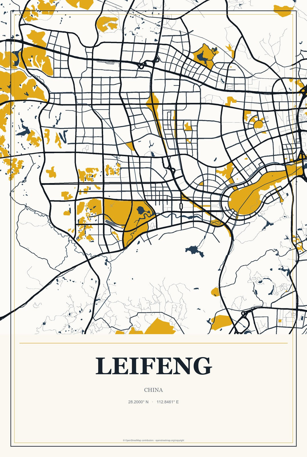 Leifeng, China City Map Aluminum Sign in Citrine Modern style