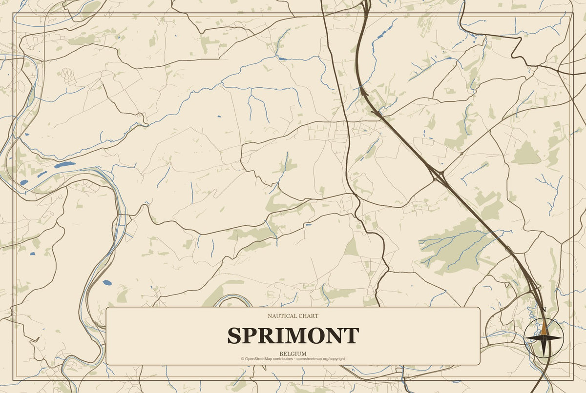 Sprimont, Belgium City Map Aluminum Sign in Heritage Nautical style