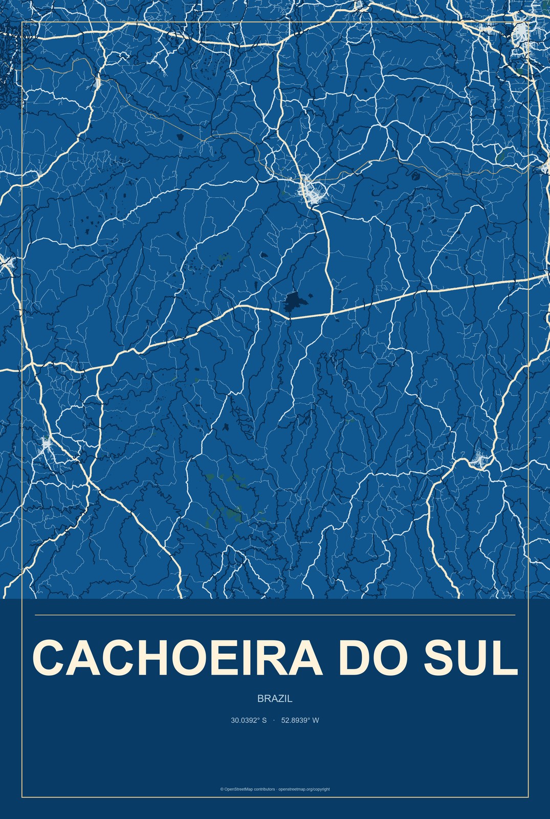 Cachoeira do Sul, Brazil City Map Aluminum Sign in Harbor Cobalt style