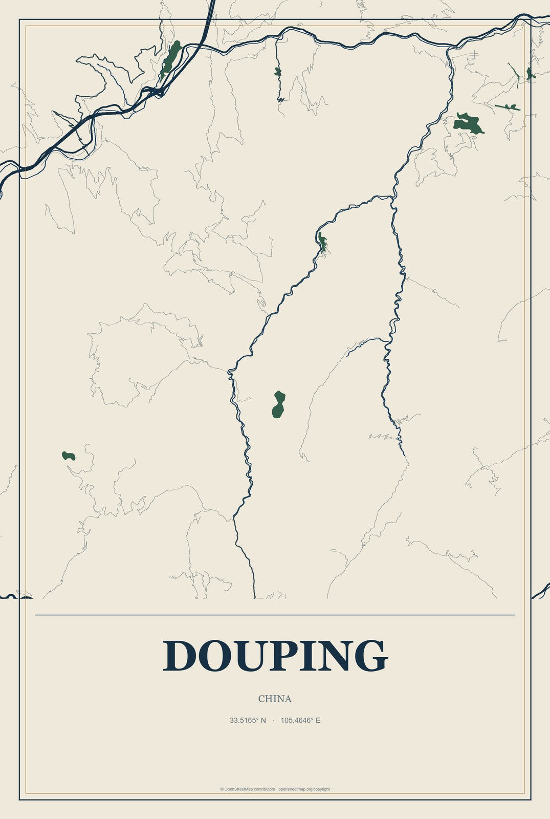Douping, China City Map Aluminum Sign in Coastal Cutout style