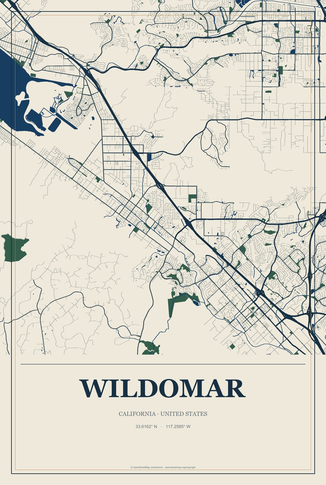 Wildomar, California City Map Aluminum Sign in Coastal Cutout style
