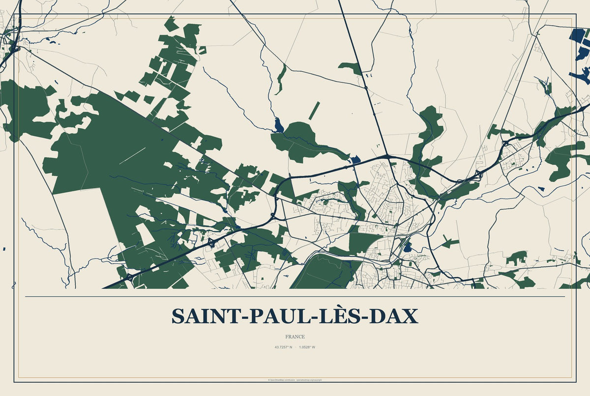 Saint-Paul-lès-Dax, France City Map Aluminum Sign in Coastal Cutout style