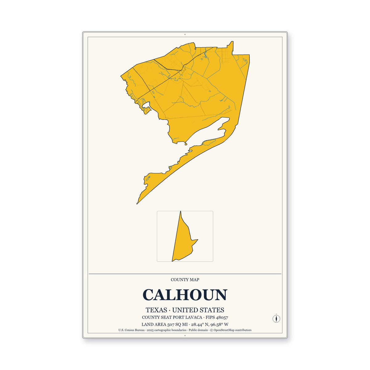 Calhoun County, Texas Map Aluminum Sign in Citrine Modern style