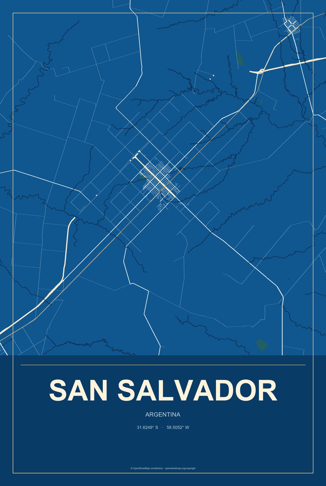 San Salvador, Argentina City Map Aluminum Sign in Harbor Cobalt style